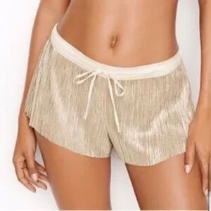VS| Shine Pleated Metallic Gold Lounge Pajama Short​s